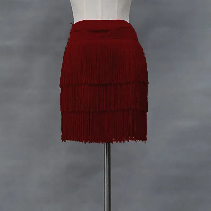Latin Dance Women's Short Skirt Dress Sexy Women Tricolor Backless Three-Layer Shoulder Senba Red Dango Orange Yellow 2023