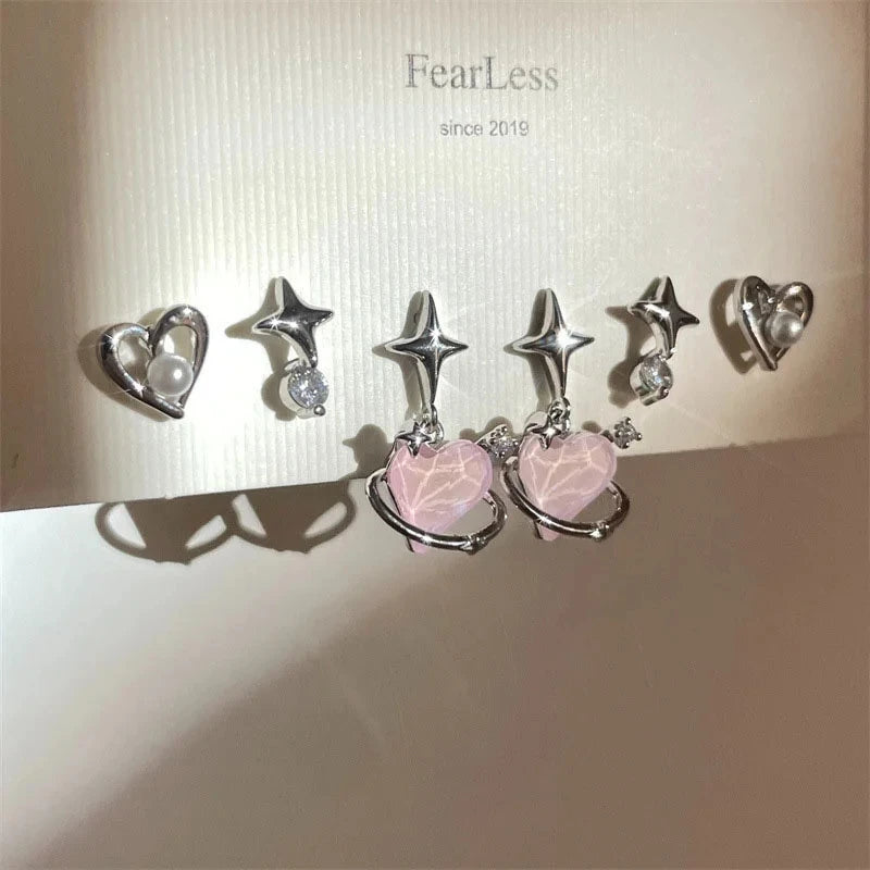 4Pcs/set Stainless Steel Aesthetic Zircon Crystal Hoop Earrings for Women Egirl New Y2K Cool Daily Wear Jewelry Accessories