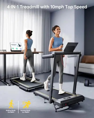 Walking Pad Treadmill with 12% Incline, 4 in 1 Folding Treadmill for Home/Office with Handle Bar, with App & Bluetooth Speaker