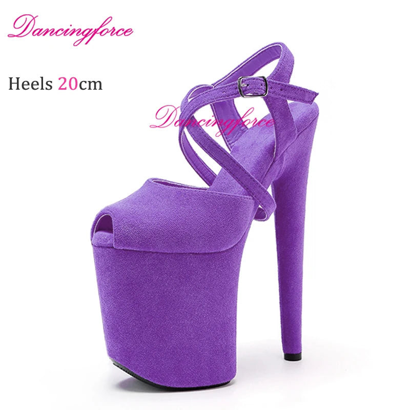 Black Matt 8Inches 20cm Popular Stripper Pole Dance Shoes Sexy Platform High Heels Women Summer Cross Strips Sandals Female