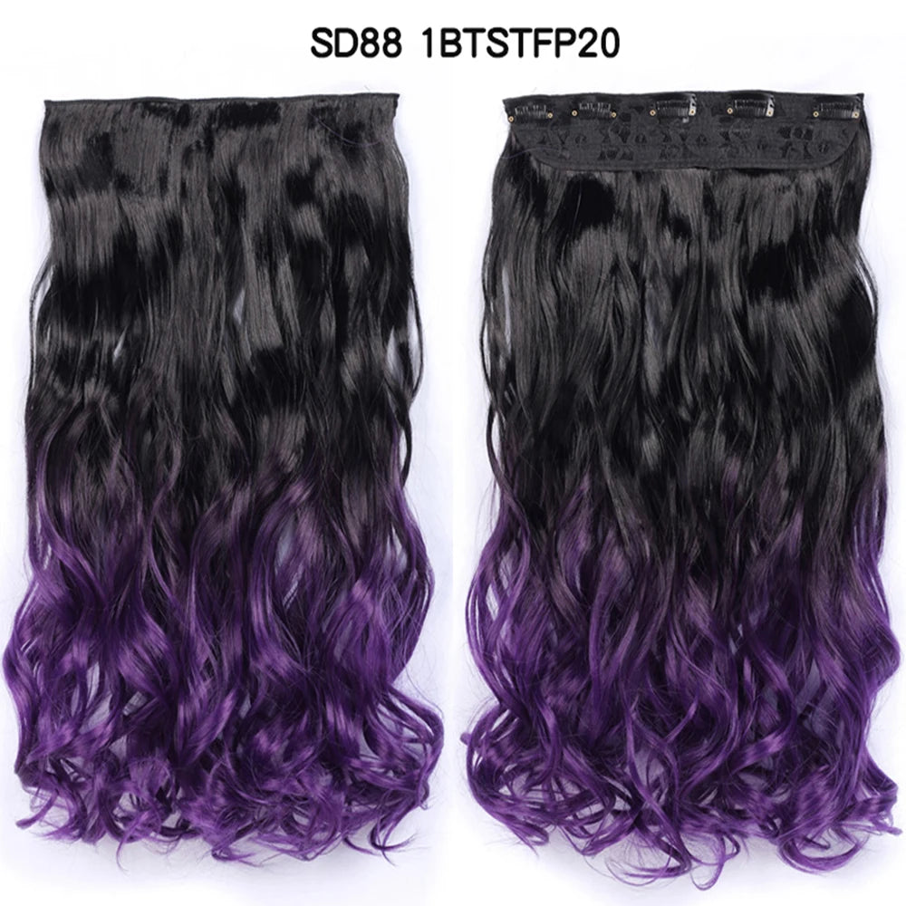 5 Clip-In Hair Extensions Long Straight One Piece Synthetic Heat-Resistant Fibre Hairpiece 22Inch Black Blonde Natural Hairstyle