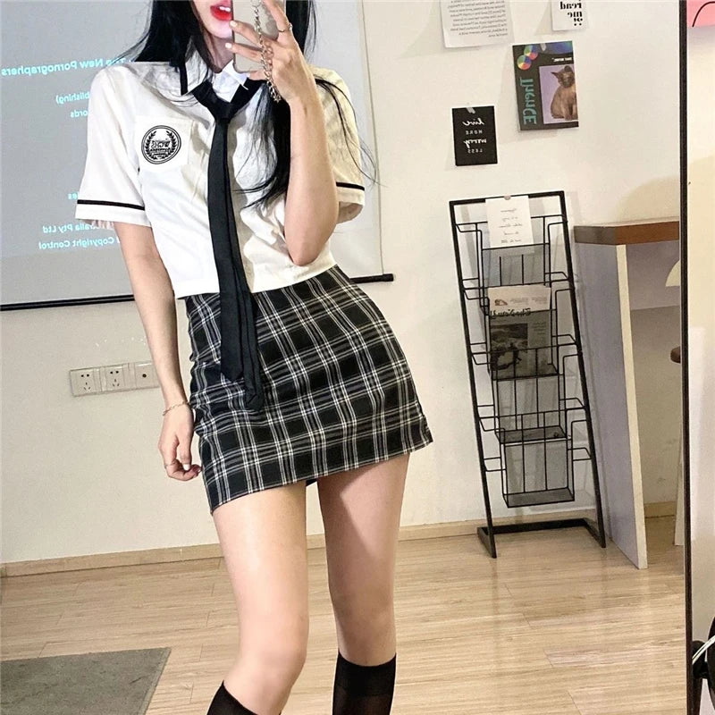 Hot Girl Jk Uniform Daily Two-piece Set Japanese Korean Style College Style School Costume Suit High Waist Hip Wrap Skirt Set