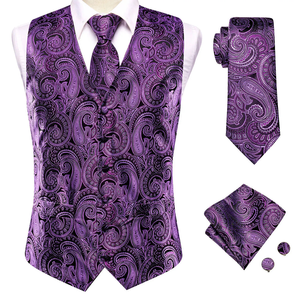 Hi-Tie Brand Silk Mens Vests Grey Black Gold Navy Blue Red Burgundy Jacquard Waistcoat Jacket NeckTie Hanky Cufflinks for Men