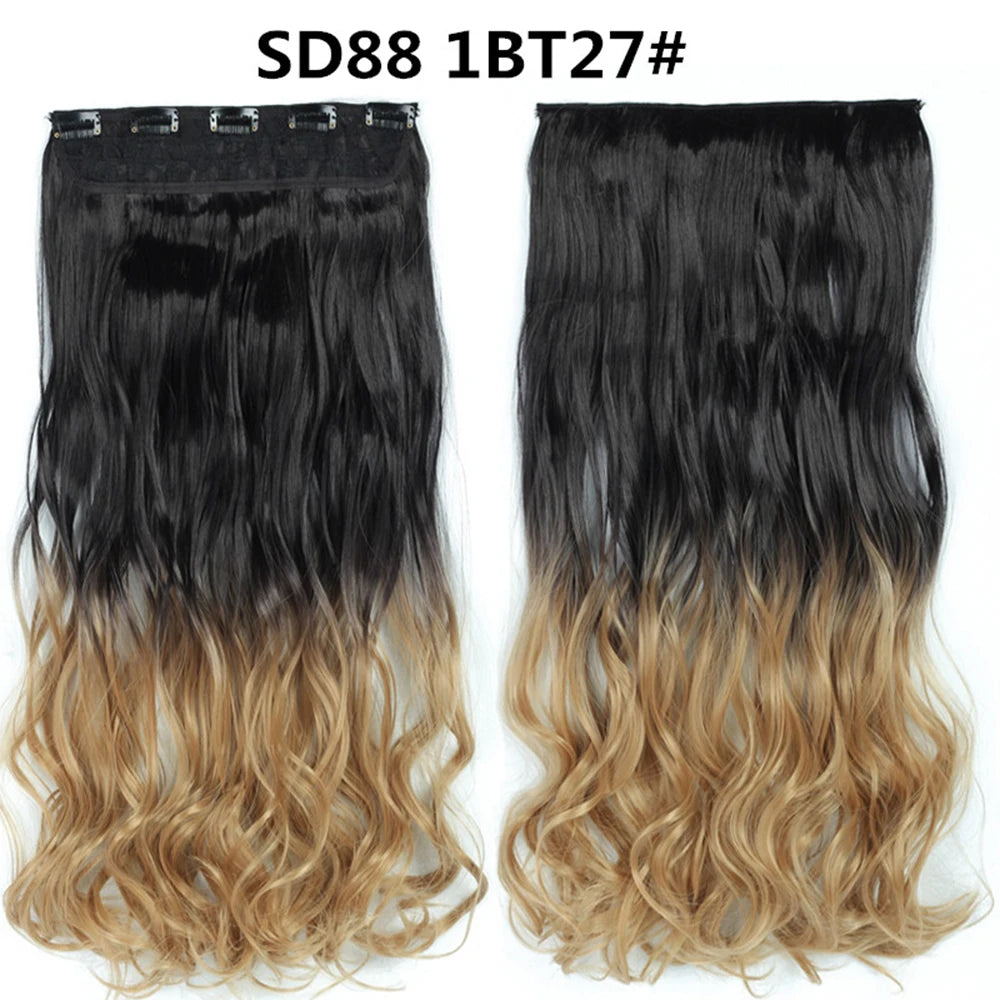 5 Clip-In Hair Extensions Long Straight One Piece Synthetic Heat-Resistant Fibre Hairpiece 22Inch Black Blonde Natural Hairstyle