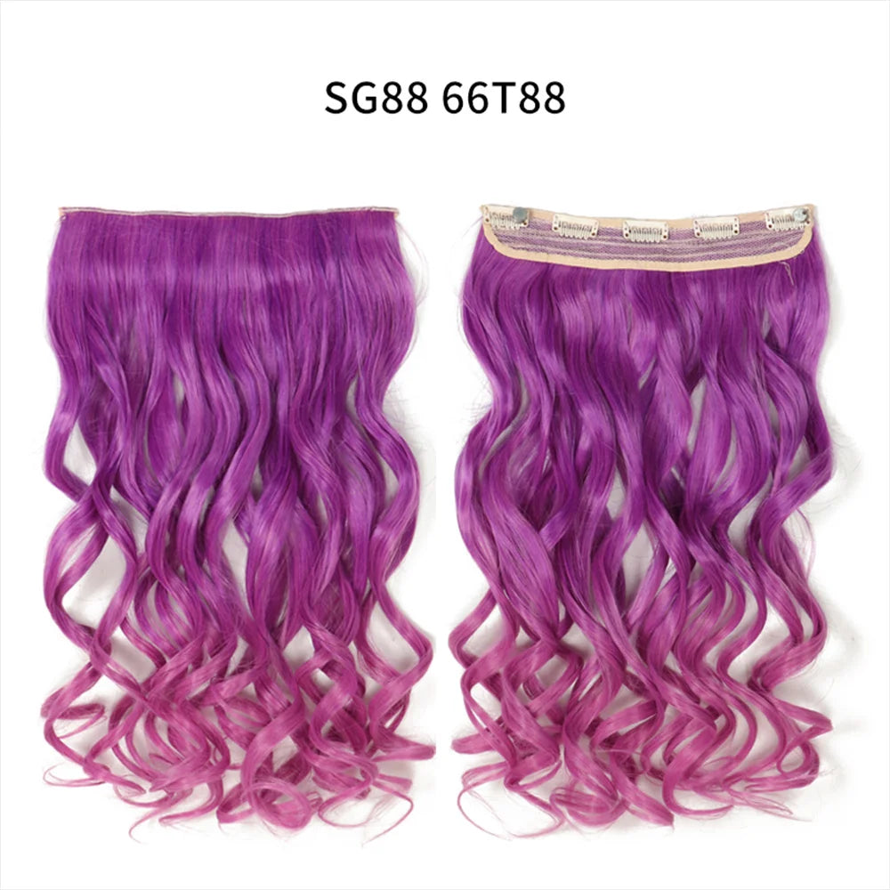 5 Clip-In Hair Extensions Long Straight One Piece Synthetic Heat-Resistant Fibre Hairpiece 22Inch Black Blonde Natural Hairstyle