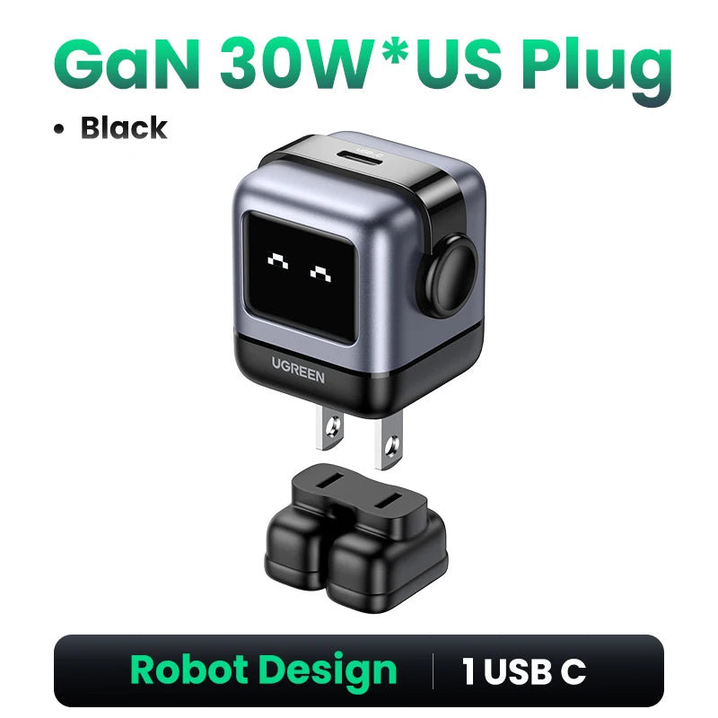 【US Plug】UGREEN 30W 65W GaN Charger Robot Design PD3.0 Fast Charger PPS for iPhone 17 16 Macbook Laptops Samsung XiaomiTablets