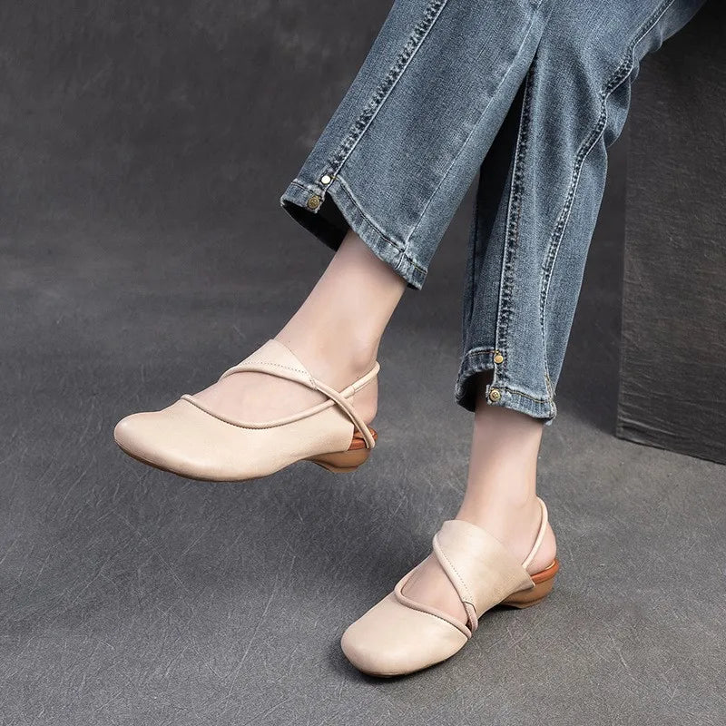 Johnature 2025 Summer New Genuine Leather Round Toe Comfortable Low Heel Sandals Casual Versatile Women's Shoes