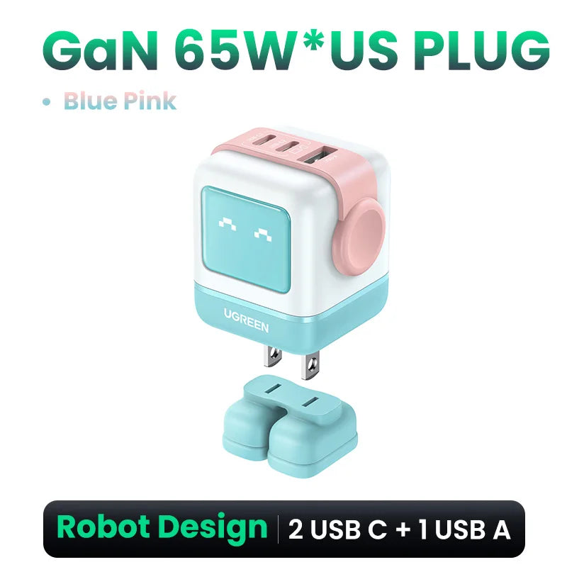 【US Plug】UGREEN 30W 65W GaN Charger Robot Design PD3.0 Fast Charger PPS for iPhone 17 16 Macbook Laptops Samsung XiaomiTablets