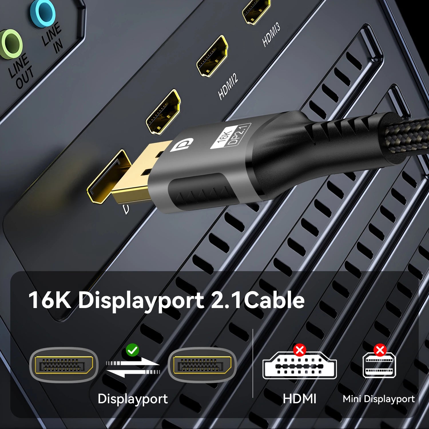 16K DP 2.1 8K@120Hz 4K@240Hz 80Gbps HDR Video Audio Displayport Cable Display Port  for Laptop TV Xbox Projector Gaming Monitor