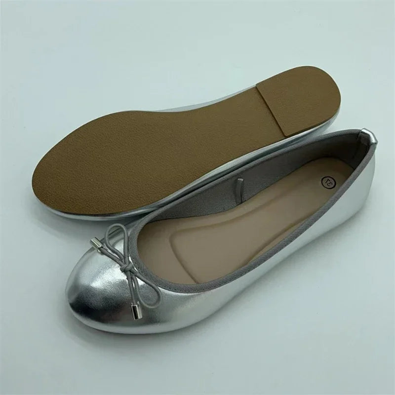 Bowknot Round Toe Women's Flat Ballerina Shoes