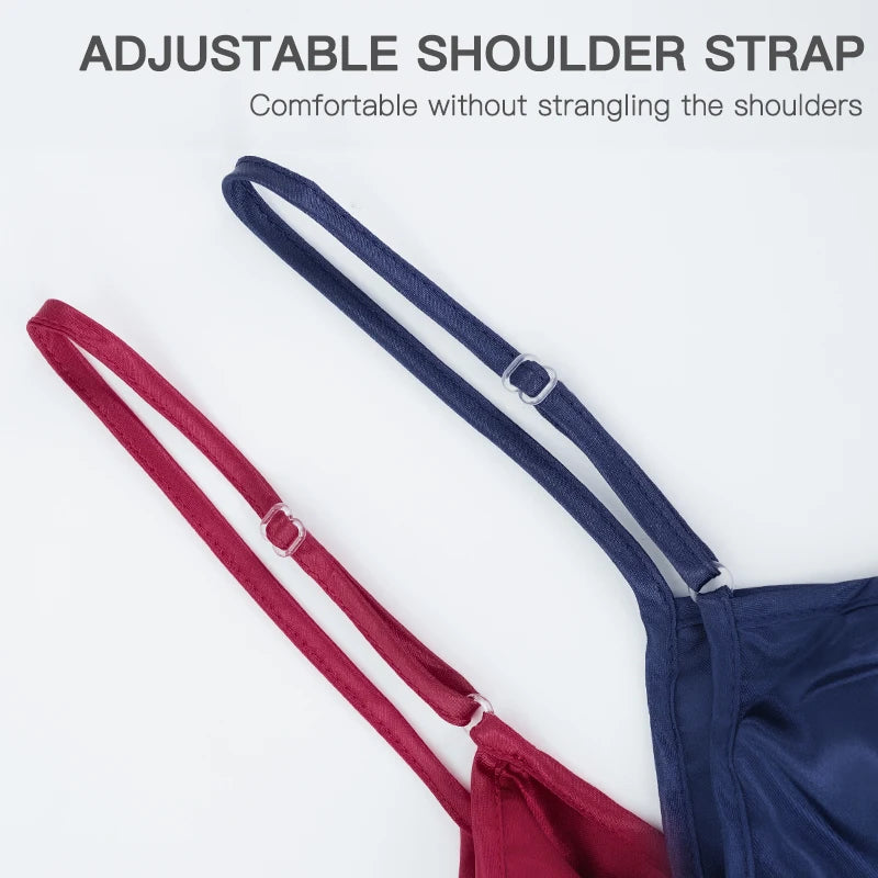 WSFSLJWDW Sexy Pajamas Women's Faux Silk Suspender Nightdress Ladies Spring and Summer Ice Silk Thin Halter Home Night Dresses