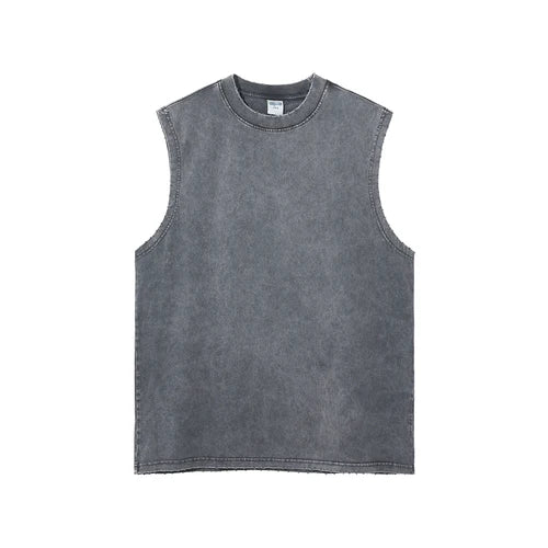 Vintage Streetwear Hip Hop Washed Worn Vest Oversize Casual Sleeveless Tshirt Summer Men's and Women's Waistcoat Top
