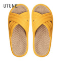 UTUNE Linen Women Slippers Outdoor Summer Mute Light Vacation Travel Comfortable Shoes Anti-slip Flat Thick Sole Home Slides