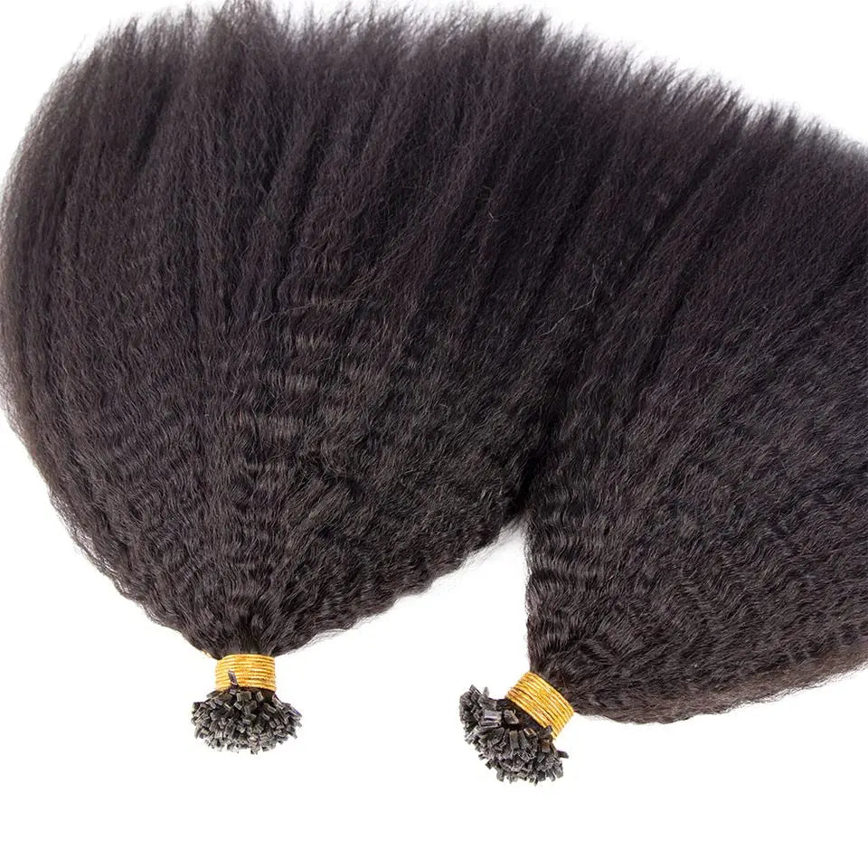 Kinky Straight Flat Tip Human Hair Extension Mongolian Remy Pre Bonded Keratin Fusion K Tip Hair Coarse Italian Yaki 100g 100Pcs
