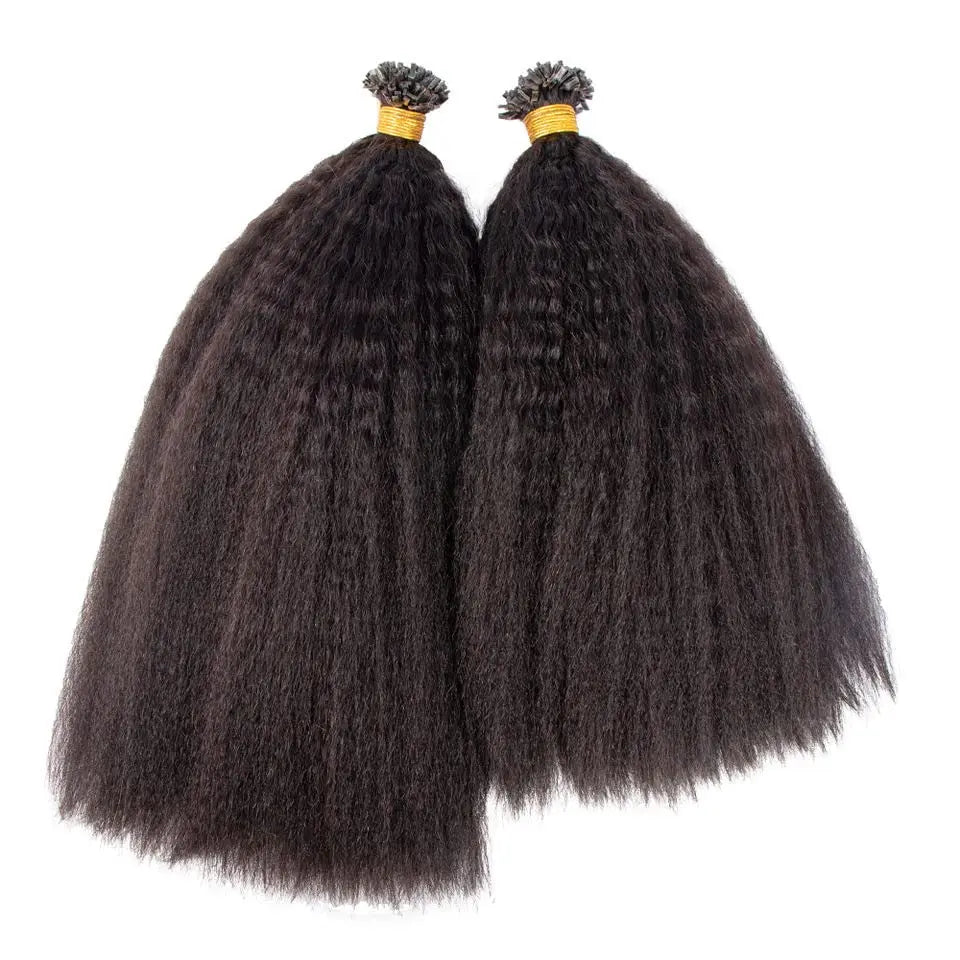 Kinky Straight Flat Tip Human Hair Extension Mongolian Remy Pre Bonded Keratin Fusion K Tip Hair Coarse Italian Yaki 100g 100Pcs