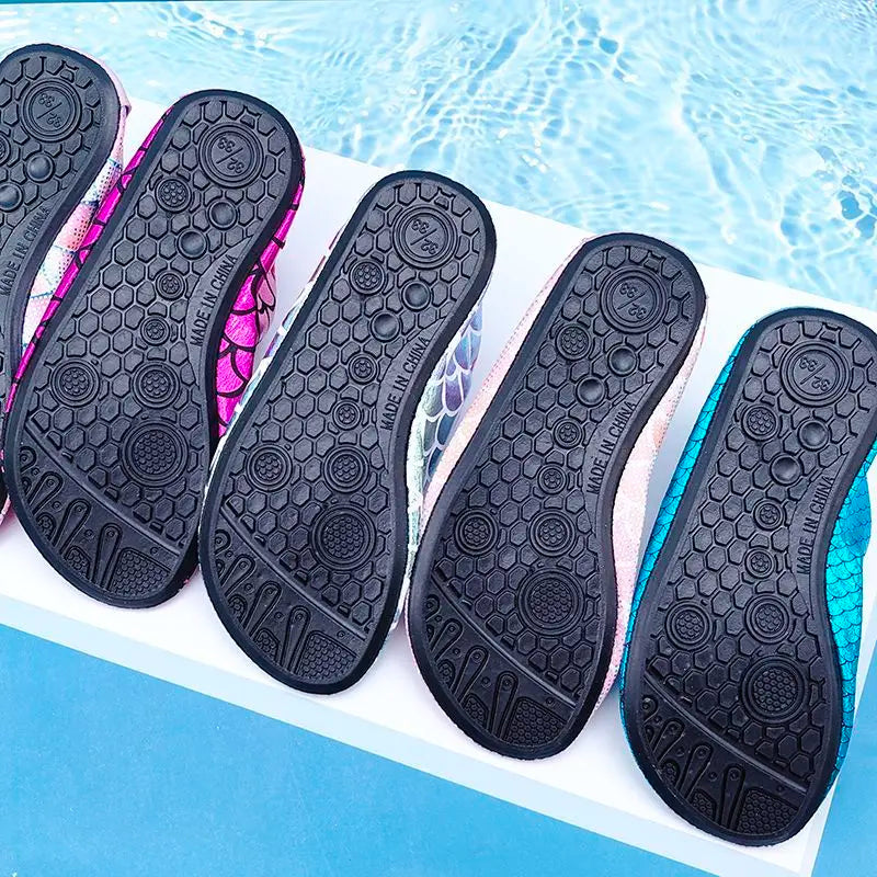 Mermaid Scale Girls Aqua Shoes Summer Bling Children Beach Swimming Shoes New Princess Anti Slip Soft Toddler Kids Slippers