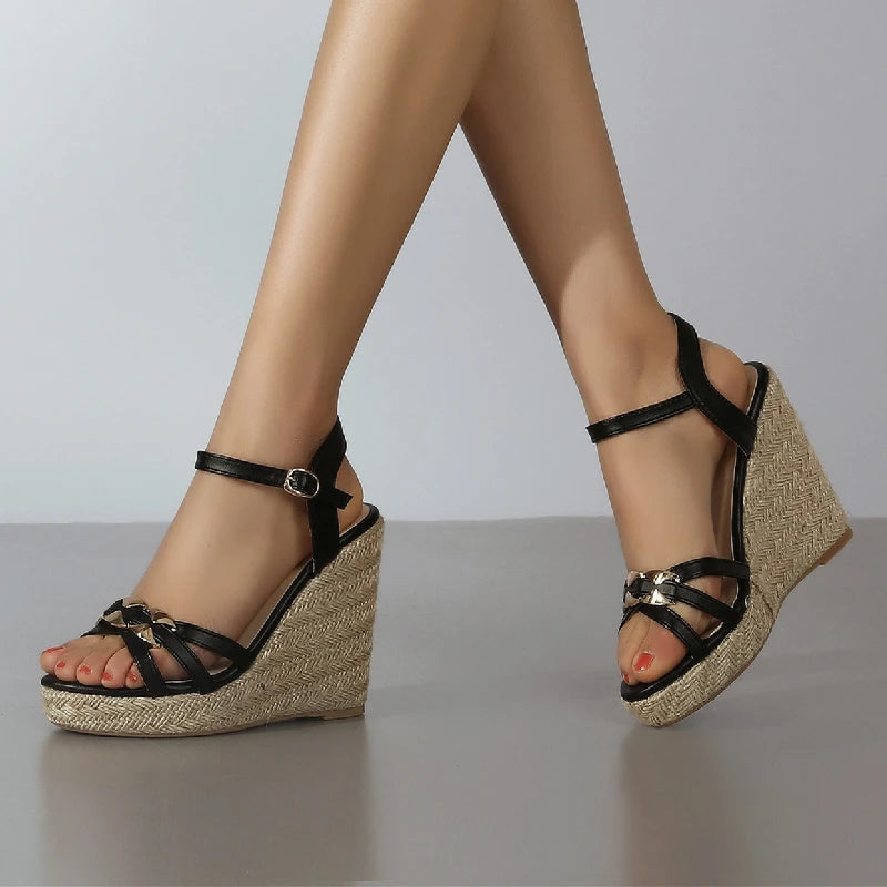 Wedge Shoes Sandals For Women Summer Flip Flops Large Size 44 45 50 Knitted High Heels Gladiator Casual Red Party Shoes Ladies
