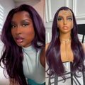 13X4 Dark Purple Wig Synthetic Hair Natural Wavy Lace Front Wig Body Wave Long Hair Colored Lace Frontal Wigs for Women Party