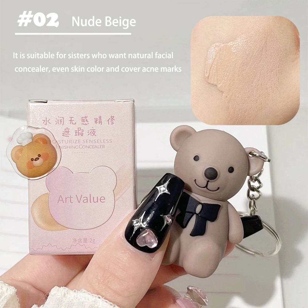 Small Bear Face Liquid Foundation Concealer Waterproof Full Coverage Concealer Covering Black Circles and Acne Marks Face Makeup