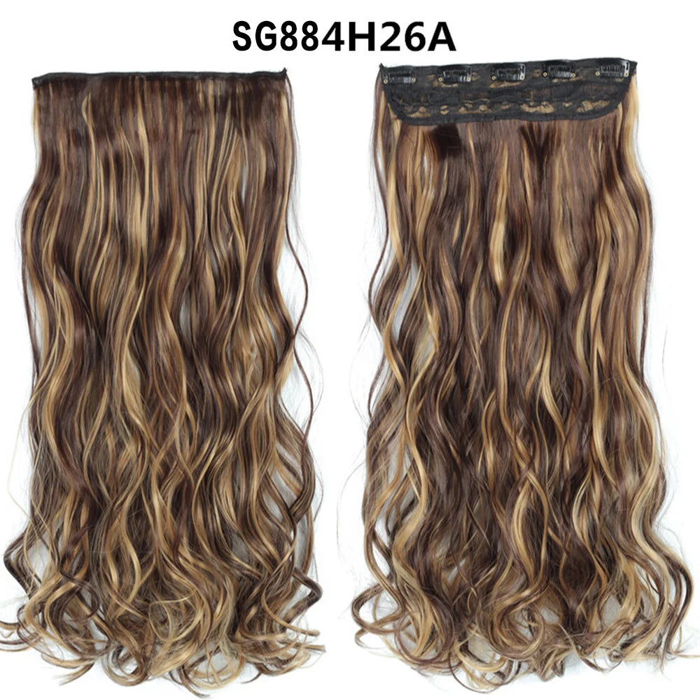 5 Clip-In Hair Extensions Long Straight One Piece Synthetic Heat-Resistant Fibre Hairpiece 22Inch Black Blonde Natural Hairstyle