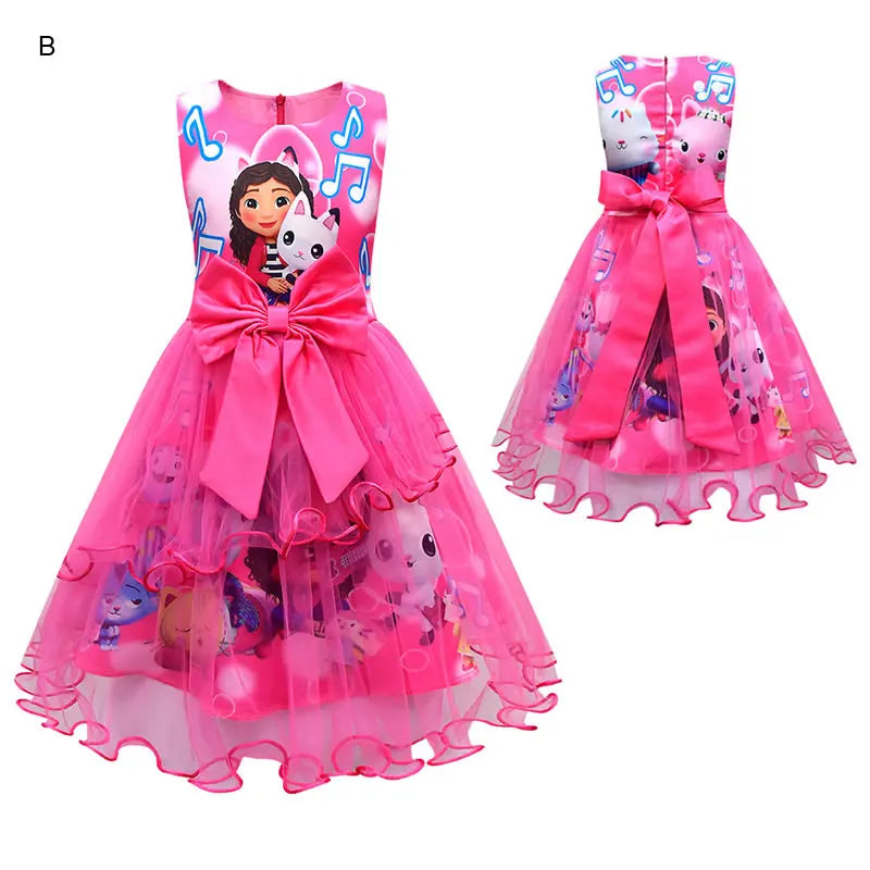 Summer Gabbys Dollhouse Costume For Baby Girl Lace Dress Fashion Kid Up Bow Print Princess Frock Children Tunic Clothes