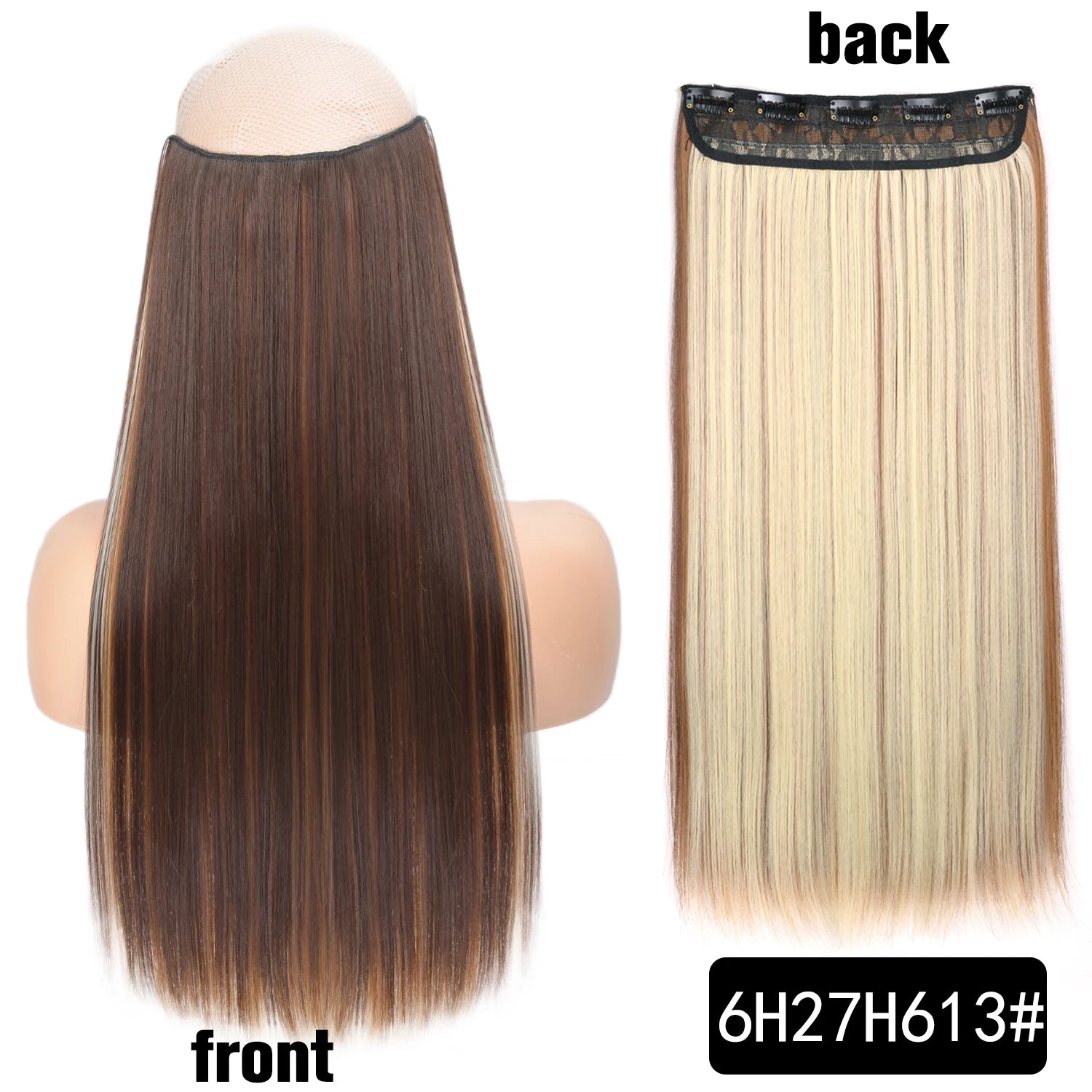 5 Clip-In Hair Extensions Long Straight One Piece Synthetic Heat-Resistant Fibre Hairpiece 22Inch Black Blonde Natural Hairstyle