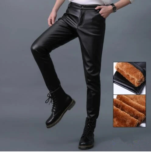 2024 New Men's Leather Pants Fashion Slim PU Trousers Red Blue Black Gray White Pantalones Hombre