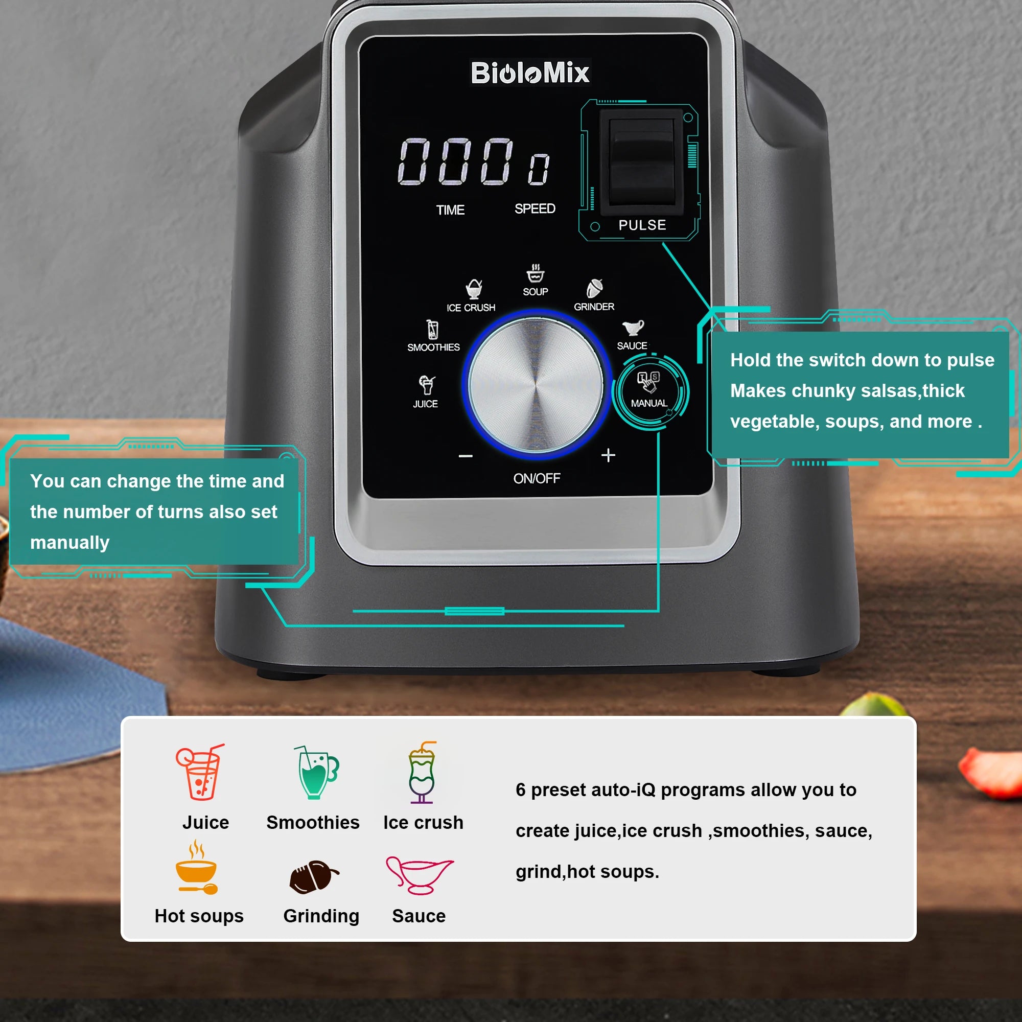 BioloMix Digital BPA FREE 2L Automatic Program Professional Commercial Blender Mixer Juicer Food Processor Ice Smoothies Fruit