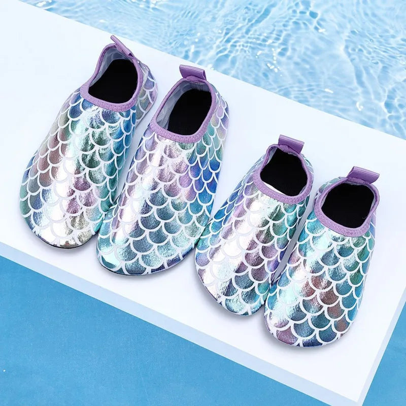 Mermaid Scale Girls Aqua Shoes Summer Bling Children Beach Swimming Shoes New Princess Anti Slip Soft Toddler Kids Slippers