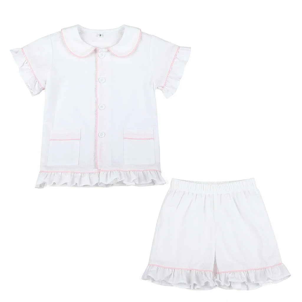Ruffkids Summer Kids Pajamas Cotton Seersucker Sibling Matching Pjs Sleepwear Baby Clothes Loungewear Girls Boys Pyjamas Sets