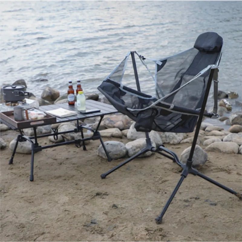 DZ Outdoor Portable Folding Rocking Chair Breathable Mesh Moon Chair Folding Chair Fishing Camping Beach Leisure Outdoor Chairs