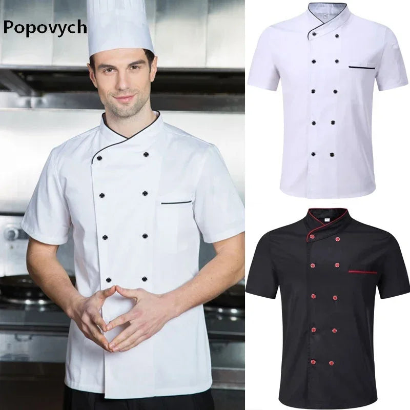 Classic Cook Shirt Chef Coat Jacket Short Sleeve Restaurant Cook Clothes Baker Uniform