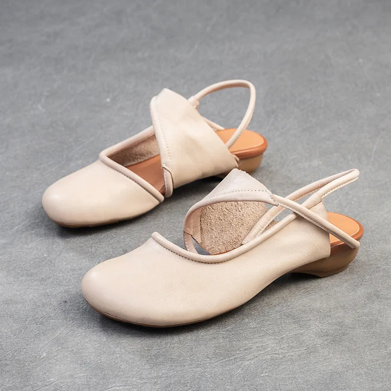 Johnature 2025 Summer New Genuine Leather Round Toe Comfortable Low Heel Sandals Casual Versatile Women's Shoes
