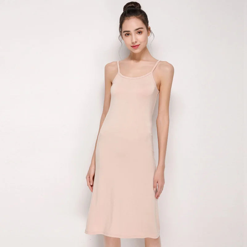 Summer Full Slips Dress For Women Soft Modal Sleeveless Underskirt Petticoat Inner Sling Dress Full Slip Women Under Dress