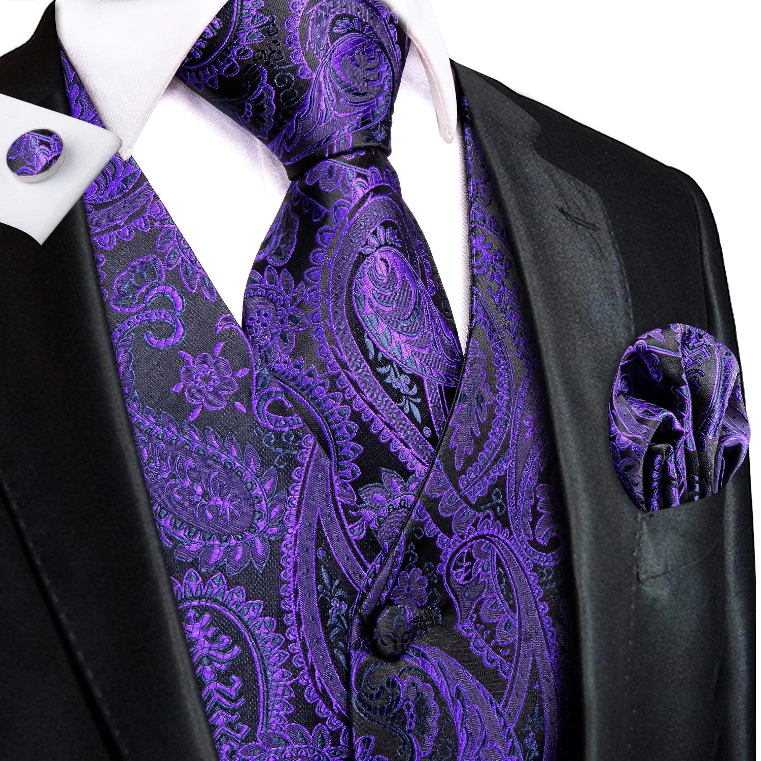 Hi-Tie Silk Ivory Beige Champagne Gold Mens Vests Tie Hankerchief Cufflinks Set Jacquard Vine Waistcoat for Men Suit Dress