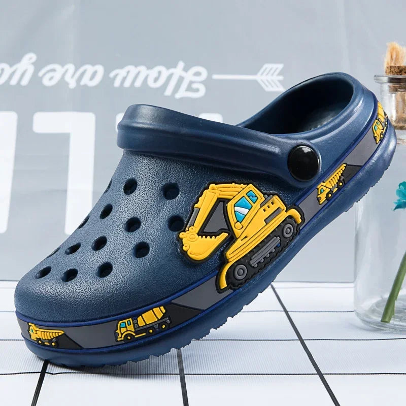 Children Boys Slippers Cartoon Excavator Clogs