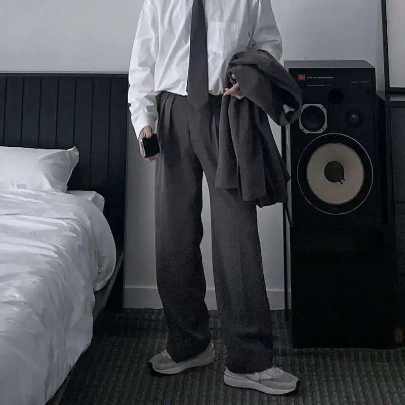 IEFB Simple Men's Sets Loose Lapel Bazers Casual Straight Wide Leg Suit Pants New Summer Koean Style Two-piece Set 9C6339