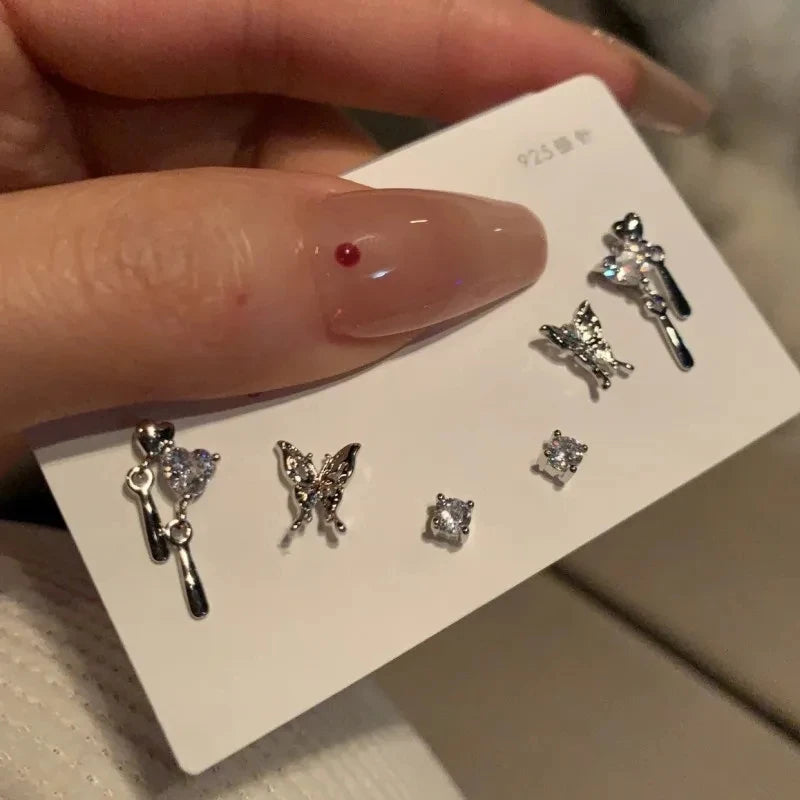 4Pcs/set Stainless Steel Aesthetic Zircon Crystal Hoop Earrings for Women Egirl New Y2K Cool Daily Wear Jewelry Accessories