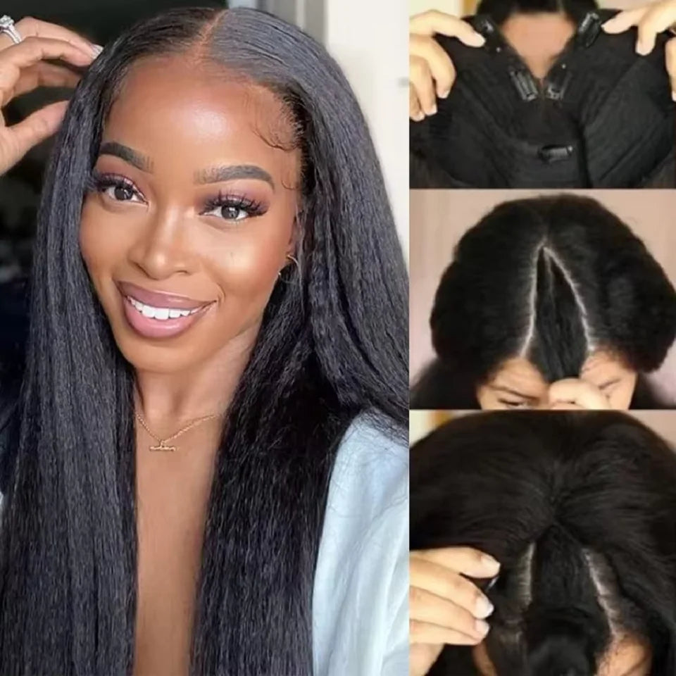 16-34Inch Kinky Straight U Part Wig Glueless Wig Human Hair Ready To Wear Remy Human Hair Wigs V Part Wig No Lace Wigs For Women