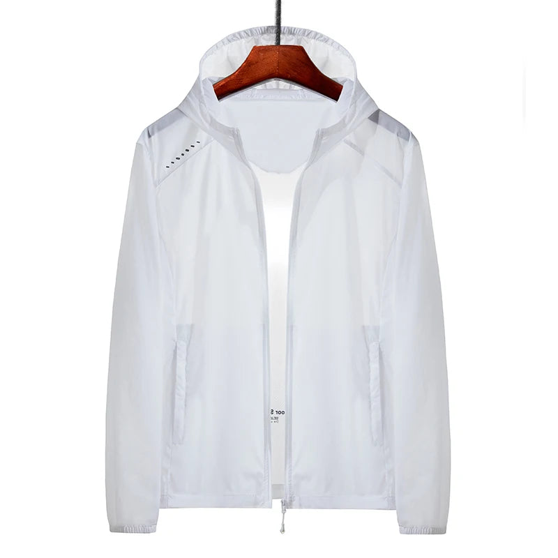 Plus Size 8xl Summer Zip Pockets Uv Sun Protection Skin Coats Men Breathable Nylon Ultra-light Windbreaker Hooded Casual Jackets