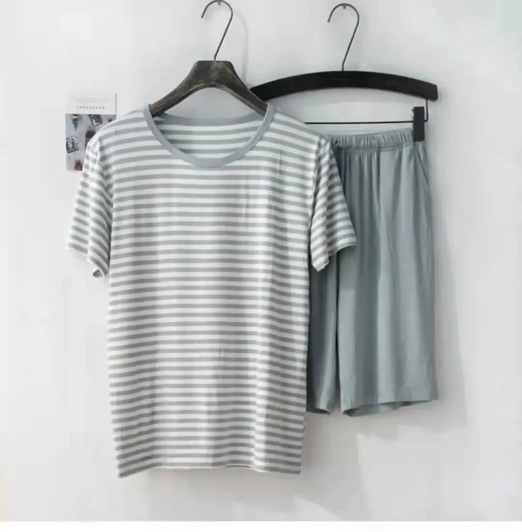 Men's Modal Pajamas Striped T-shirt Shorts