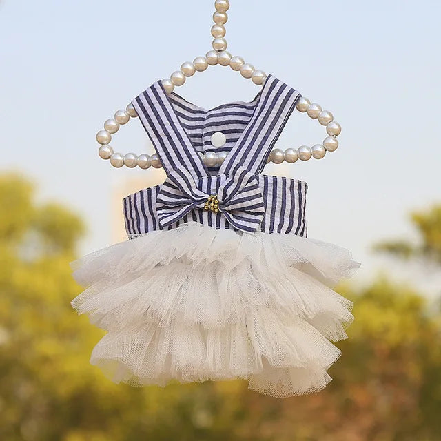 Dog Summer Lace Dress Stripe Skirt