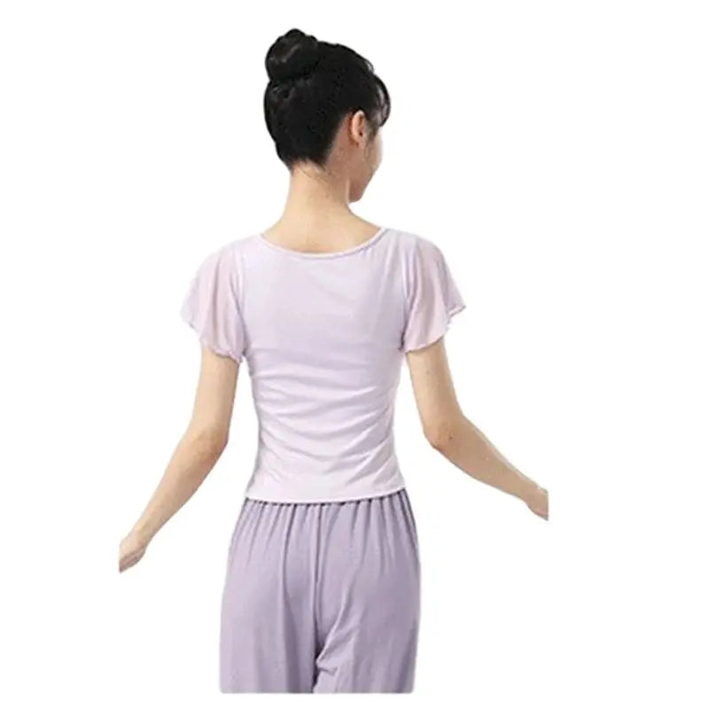 Dance Tops Women Modern Practice Clothes Dancewear Short Sleeved Gauze Pleated T-shirt Solid Color Stage Costume Top New Arrival
