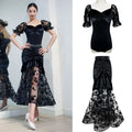 2024 Ballroom Dance Clothes Women Black Lace Mesh Veslvet Tops Skirt Waltz Dance Performance Costume Competition Dresses BL13497