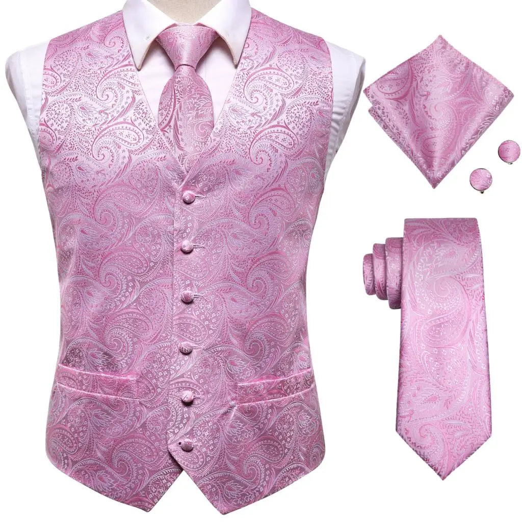 Hi-Tie Brand Silk Mens Vests Grey Black Gold Navy Blue Red Burgundy Jacquard Waistcoat Jacket NeckTie Hanky Cufflinks for Men