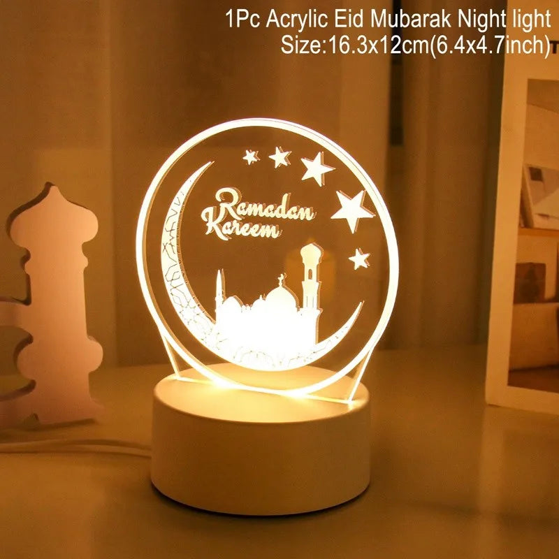 Eid Mubarak 3D LED Lamp Ramadan Night Light 2025
