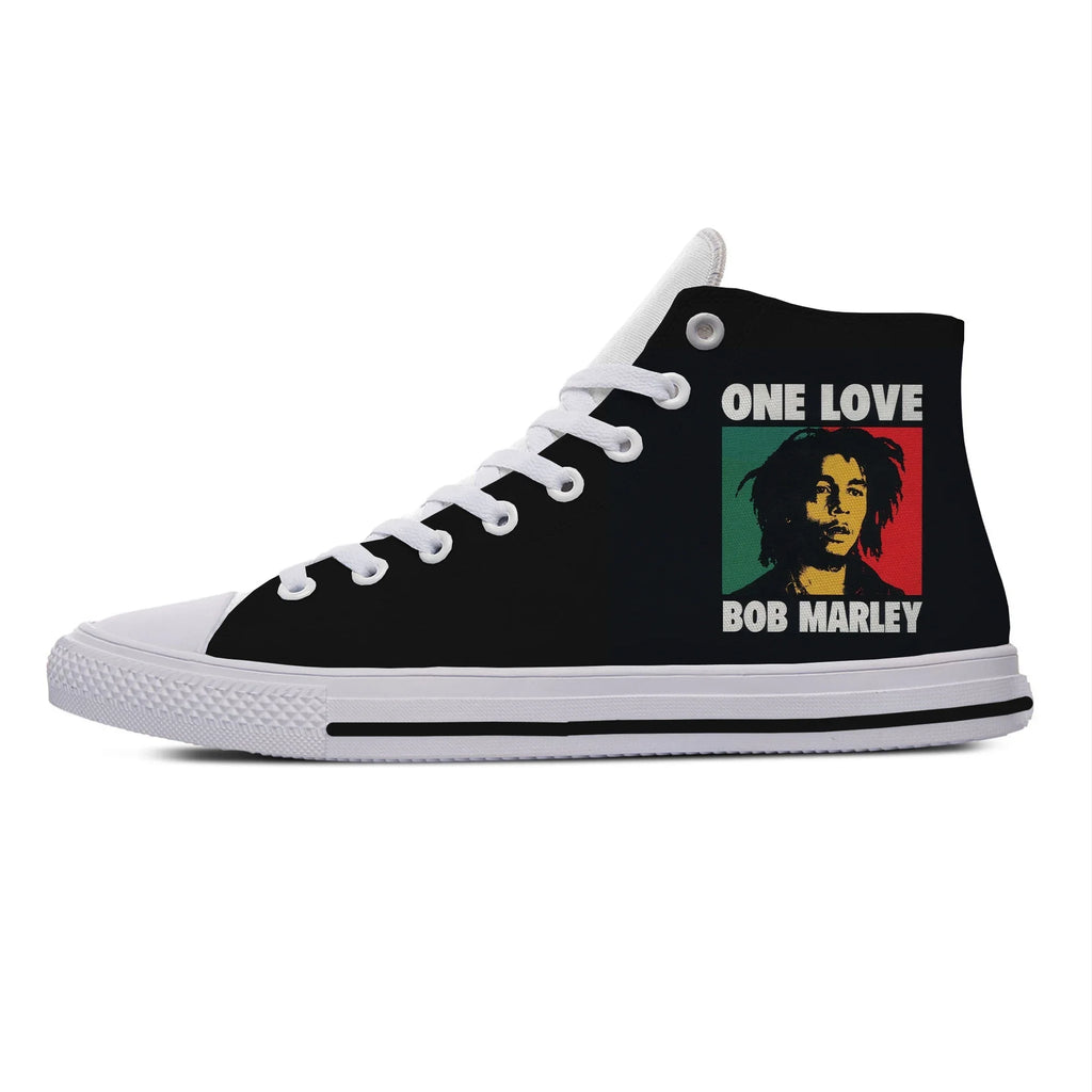 Hot Summer Legend Bob Marley Reggae Music Novelty Design Lightweight High Top Canvas Shoes Men Women Casual Breathable Sneakers