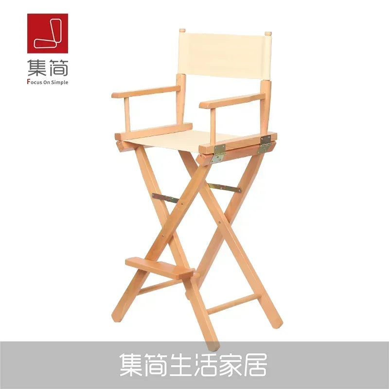 Versatile Solid Wood Director Chair Folding Canvas High Stool Multipurpose Office Chair Makeup Chair Portable Seat Comfortable