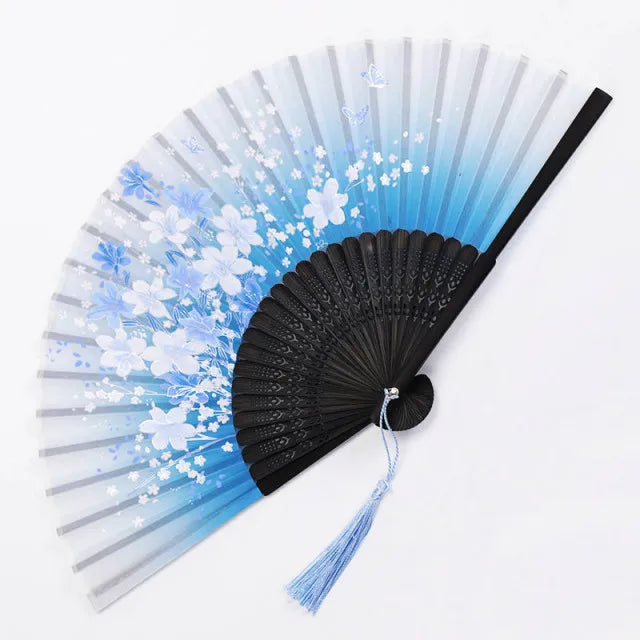 Chinese Bamboo Silk Hand Folding Fan Black