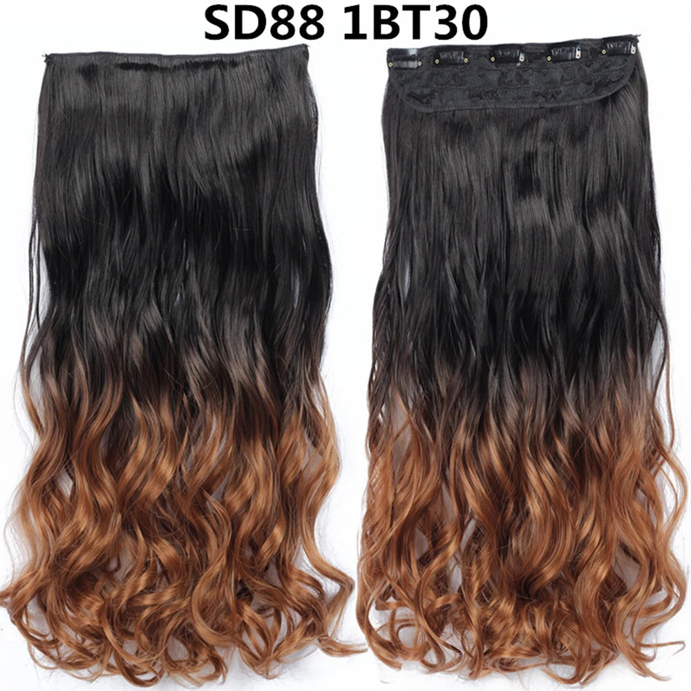 5 Clip-In Hair Extensions Long Straight One Piece Synthetic Heat-Resistant Fibre Hairpiece 22Inch Black Blonde Natural Hairstyle